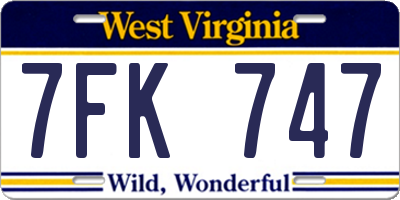 WV license plate 7FK747