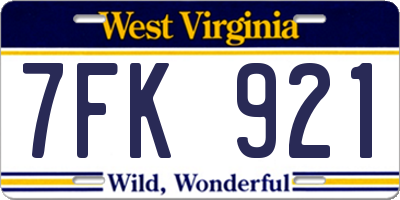WV license plate 7FK921