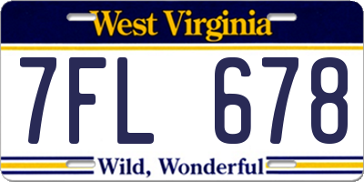 WV license plate 7FL678