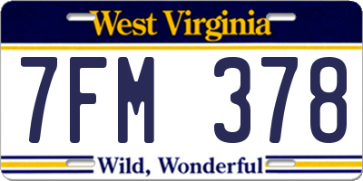 WV license plate 7FM378