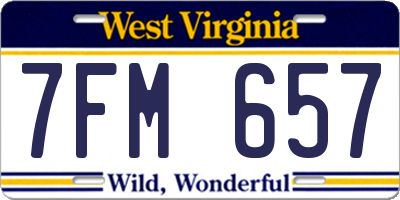 WV license plate 7FM657