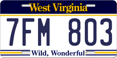WV license plate 7FM803