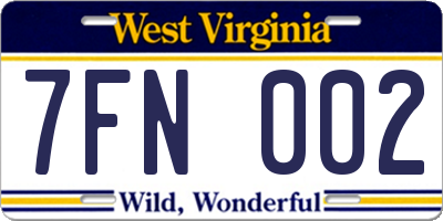 WV license plate 7FN002