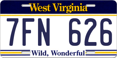 WV license plate 7FN626