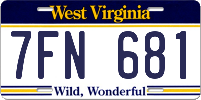 WV license plate 7FN681
