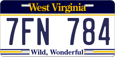 WV license plate 7FN784
