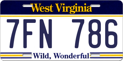WV license plate 7FN786