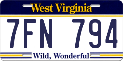 WV license plate 7FN794