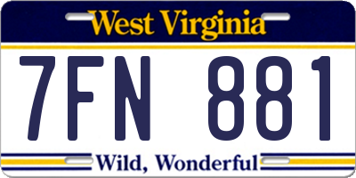 WV license plate 7FN881