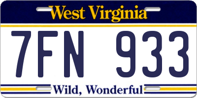 WV license plate 7FN933