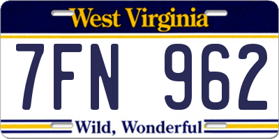 WV license plate 7FN962