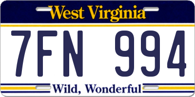 WV license plate 7FN994