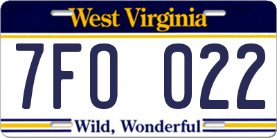 WV license plate 7FO022