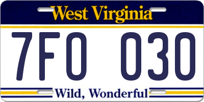 WV license plate 7FO030