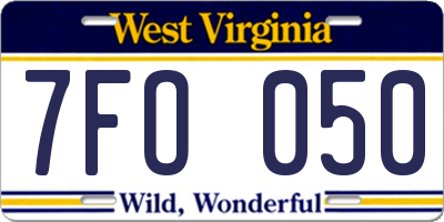 WV license plate 7FO050