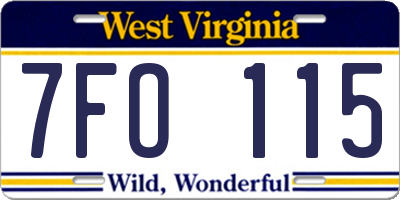 WV license plate 7FO115
