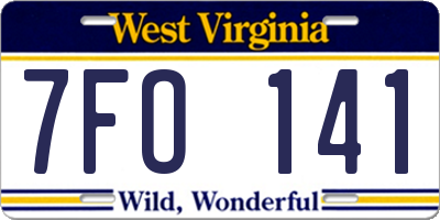 WV license plate 7FO141