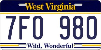 WV license plate 7FO980
