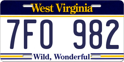 WV license plate 7FO982