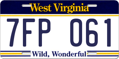 WV license plate 7FP061