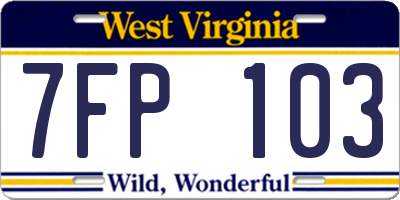 WV license plate 7FP103