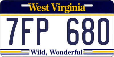 WV license plate 7FP680