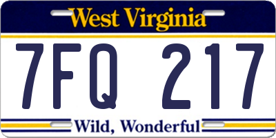 WV license plate 7FQ217