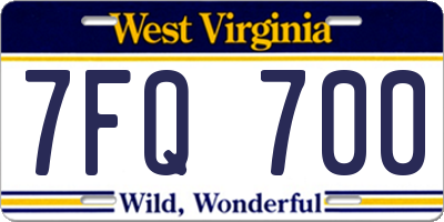 WV license plate 7FQ700