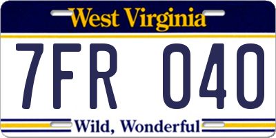 WV license plate 7FR040