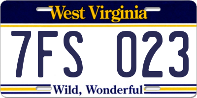 WV license plate 7FS023