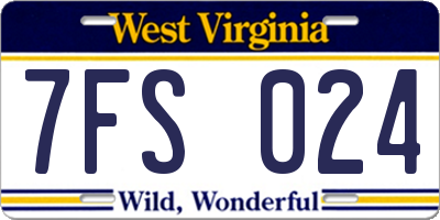 WV license plate 7FS024