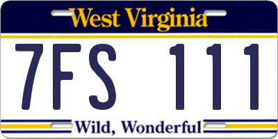 WV license plate 7FS111