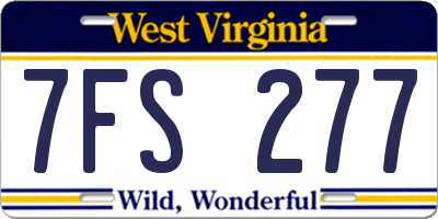 WV license plate 7FS277