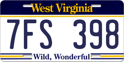 WV license plate 7FS398