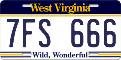 WV license plate 7FS666