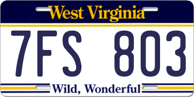WV license plate 7FS803