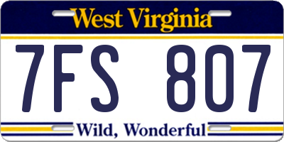 WV license plate 7FS807