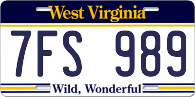 WV license plate 7FS989