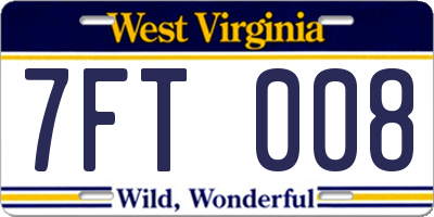 WV license plate 7FT008
