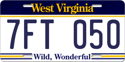 WV license plate 7FT050