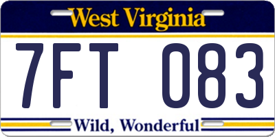 WV license plate 7FT083
