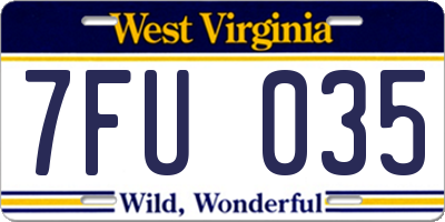 WV license plate 7FU035