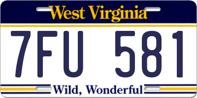 WV license plate 7FU581