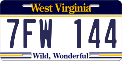 WV license plate 7FW144