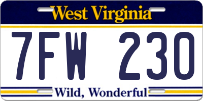 WV license plate 7FW230