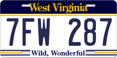 WV license plate 7FW287