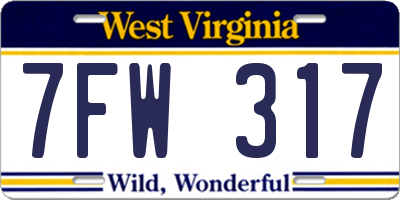 WV license plate 7FW317