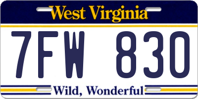WV license plate 7FW830
