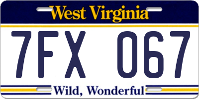 WV license plate 7FX067