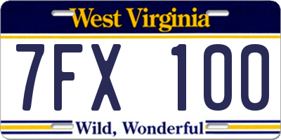 WV license plate 7FX100